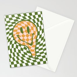 Melted Checkered Happy Faces - Gold & Green Stationery Card