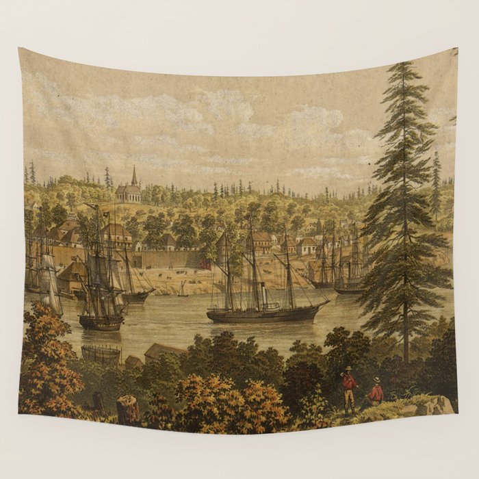 Vintage Pictorial Map of Victoria Vancouver (1860) Wall Tapestry by