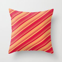 [ Thumbnail: Brown and Crimson Colored Stripes/Lines Pattern Throw Pillow ]