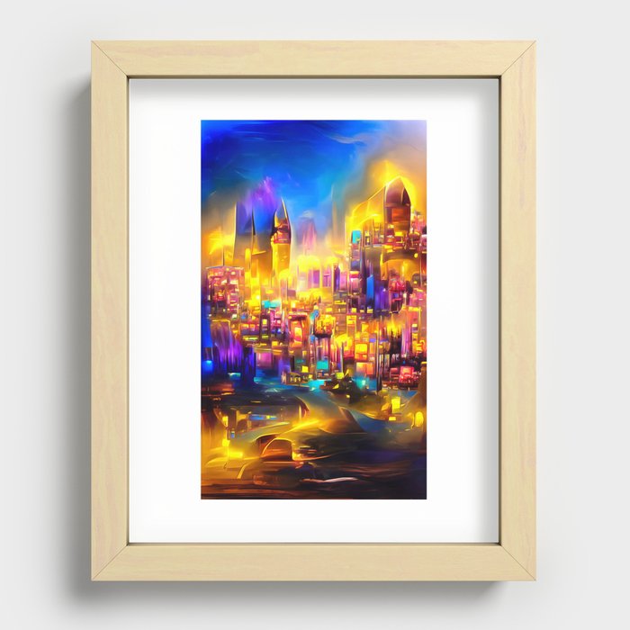 City Lights 14 Golden Glow in the Blue Night Recessed Framed Print