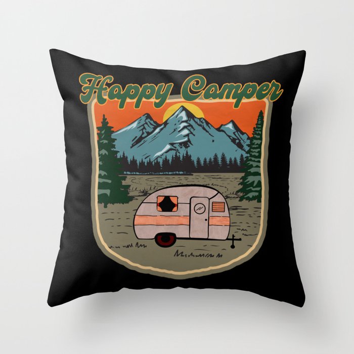 Happy Camper Trailer Graphic Design Throw Pillow