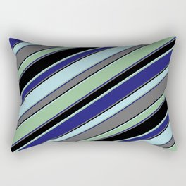[ Thumbnail: Powder Blue, Dark Sea Green, Midnight Blue, Dim Gray, and Black Colored Striped/Lined Pattern Rectangular Pillow ]