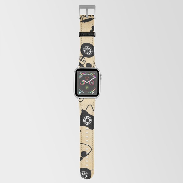 Black Vintage Rotary Dial Telephone Pattern on Old Paper Apple Watch Band