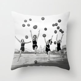 Balloons dancers on the seashore female roaring twenties jazz age portrait black and white photograph - photography - photographs Throw Pillow