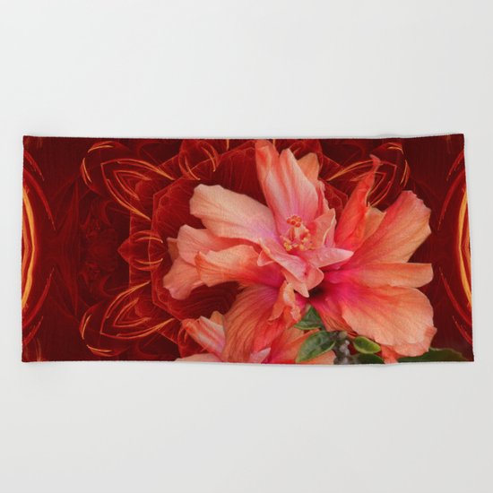 Orange hibiscus and vibrant kaleidoscope Beach Towel