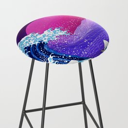 Synthwave Space: The Great Wave off Kanagawa #2 Bar Stool