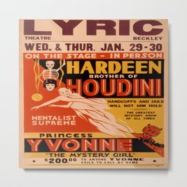 Vintage poster - Hardeenm Brother of Houdini Metal Print | Hip, Cool, Magician, Advertisement, Mentalist, Hardeen, Retro, Classic, Painting, Fun 