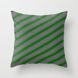 [ Thumbnail: Dim Grey and Dark Green Colored Stripes Pattern Throw Pillow ]