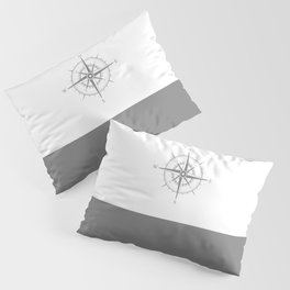 Vintage Nautical Compass - Gray & White Pillow Sham