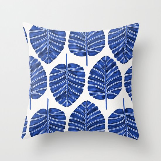 Elephant Ear Alocasia – Navy Palette Throw Pillow