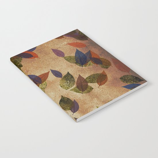 Autumn-world 3 - gold glitter leaves on dark backround Notebook