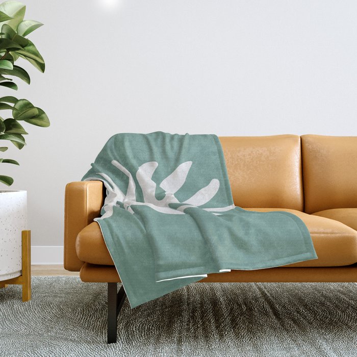 Seafoam Philodendron Leaf Throw Blanket