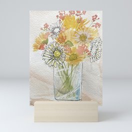 Orange and White flowers in Little Glass Jar Mini Art Print