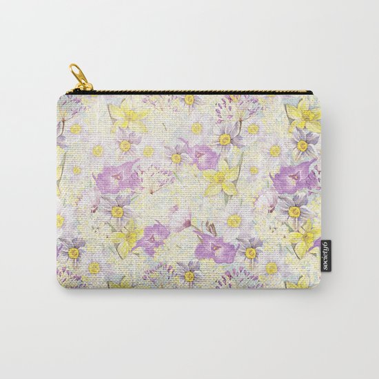 Vintage pattern- Spring in purple and yellow- daffodils and anemones Carry-All Pouch