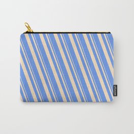 [ Thumbnail: Bisque and Cornflower Blue Colored Striped/Lined Pattern Carry-All Pouch ]
