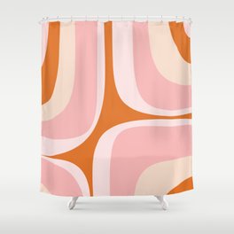 Retro Groove Pink and Orange - Cheerful Abstract Minimalist Pattern Shower Curtain