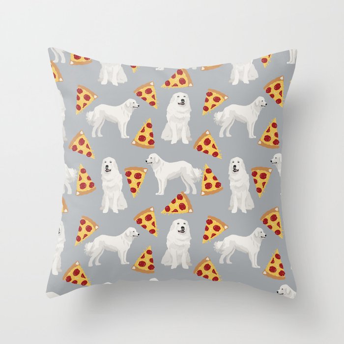 Great Pyrenees pizza dog portrait custom dog breed art print dog person gifts for christmas Throw Pillow