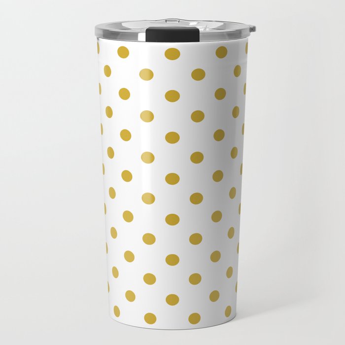 Gradient Gold Polka Dots Pattern on White Travel Mug