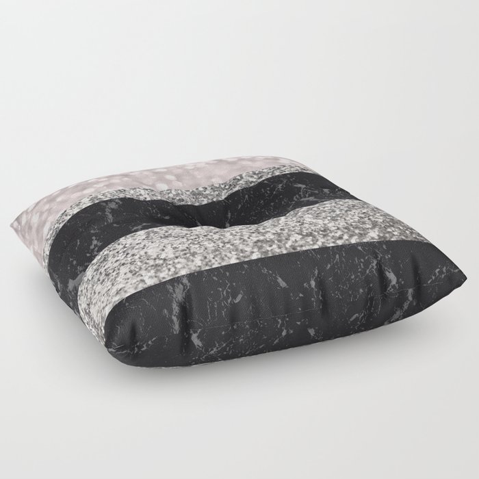 Gray Black Marble Glitter Stripes Glam #1 (Faux Glitter) #shiny #decor #art #society6 Floor Pillow
