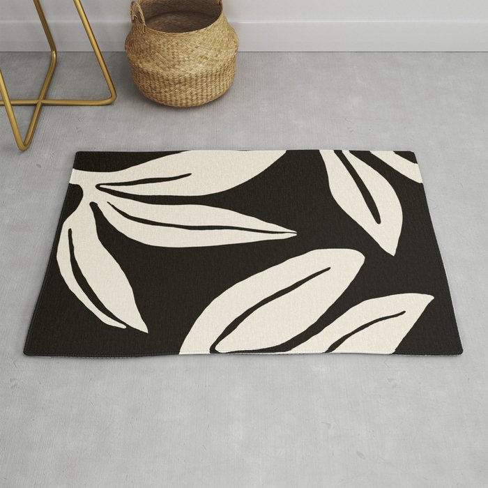 Botanical leaves Black and White Abstract Rug