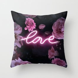 Neon Floral Love Throw Pillow