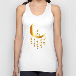 Mystic golden moon dream catcher with leaves Unisex Tank Top