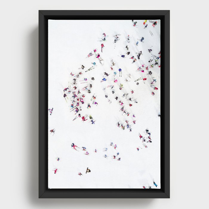 Aerial shot of skiers Framed Canvas