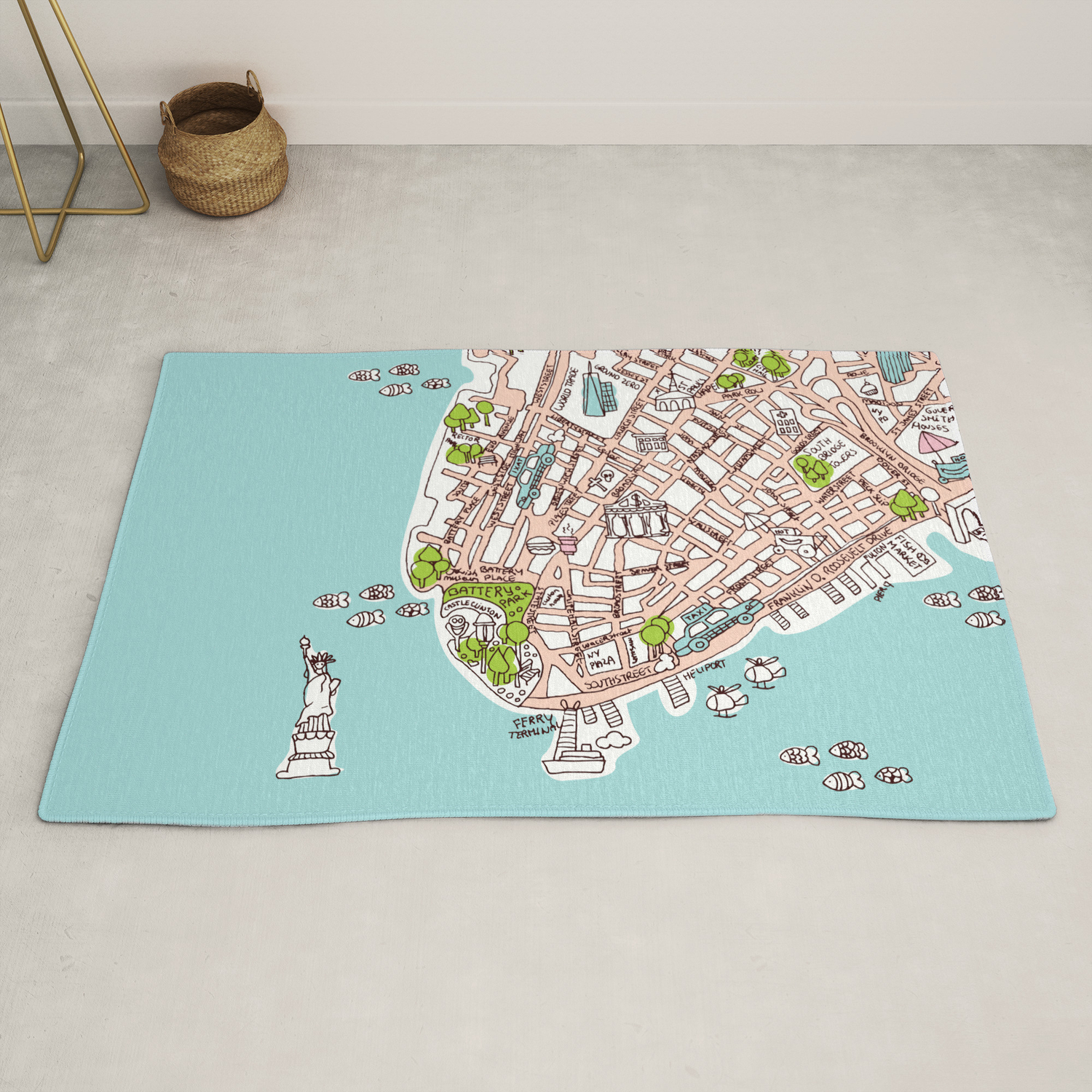 Fun New York City Manhattan Street Map Illustration Rug By Littlesmilemakersstudio Society6