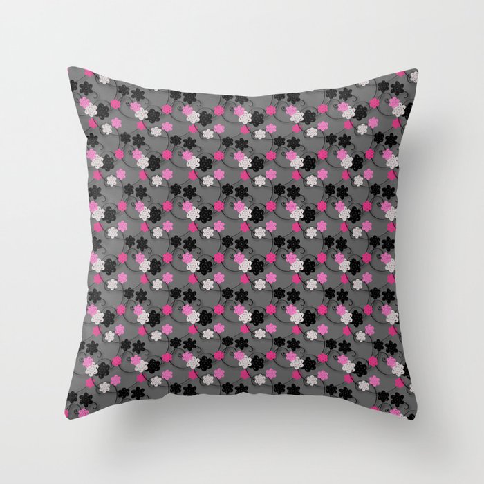Spring Silver 3D Pink Damask Floral Collection Throw Pillow
