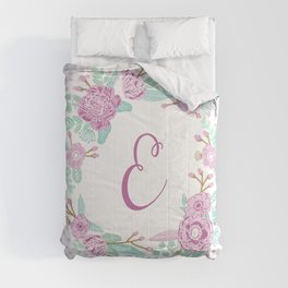 Monogram E - cute girls purple florals flower wreath, lilac florals, baby girl, baby blanket Comforter