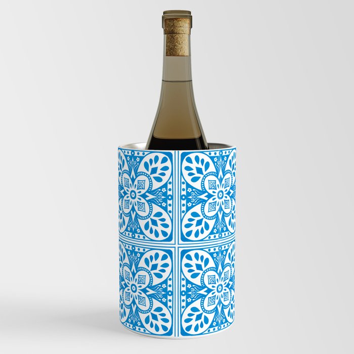 Blue Floral Geometric Tiles Wine Chiller