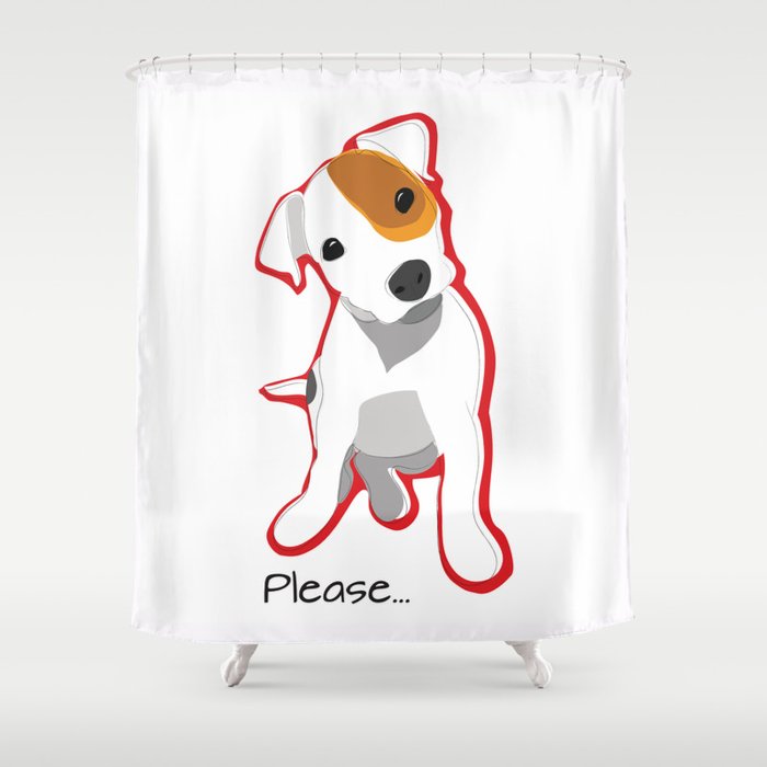 "Please" Jack Russell Terrier Puppy Shower Curtain