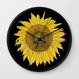 Sunflower on Black by Seasons Kaz Sparks Wall Clock