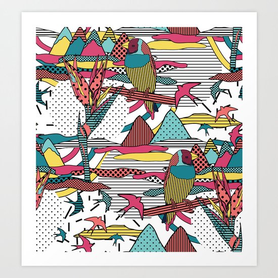 Pop art memphis 80's bird print Art Print