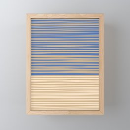 Natural Stripes Modern Minimalist Colour Block Pattern in Oat Beige and Blue Framed Mini Art Print