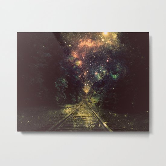Train Tracks Next Stop Anywhere Dark Metal Print