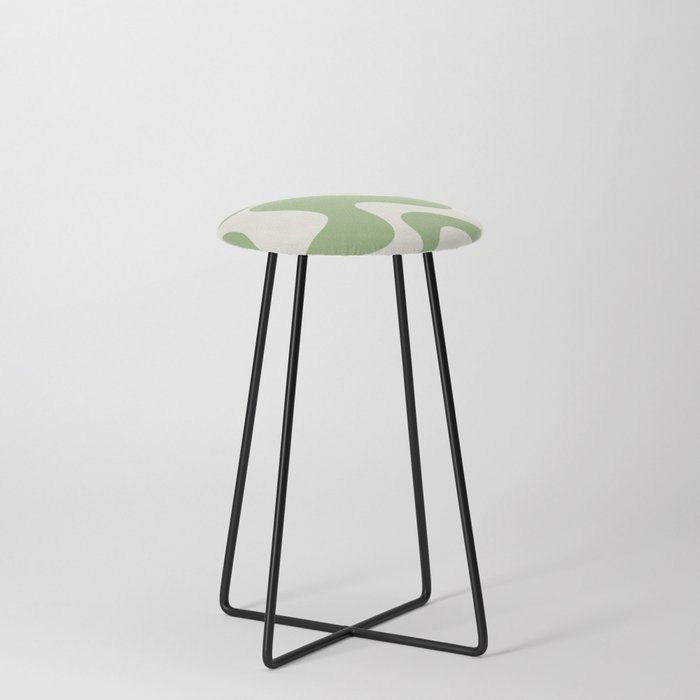 Retro Liquid Swirl Abstract Pattern 3 in Light Sage Green and Cream Counter Stool