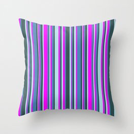 [ Thumbnail: Fuchsia, Blue, Dark Slate Gray, and Powder Blue Colored Lines/Stripes Pattern Throw Pillow ]