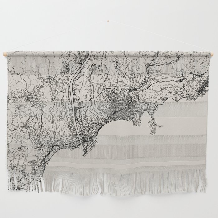 Nice - France. Map Illustration - Black and White Wall Hanging
