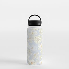 White Floral on Pale Blue Water Bottle