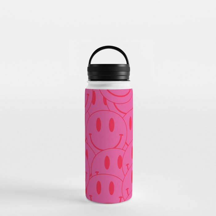 All Smiles -Large Pink and Red Smiley Face Mania - Preppy Aesthetic Water  Bottle