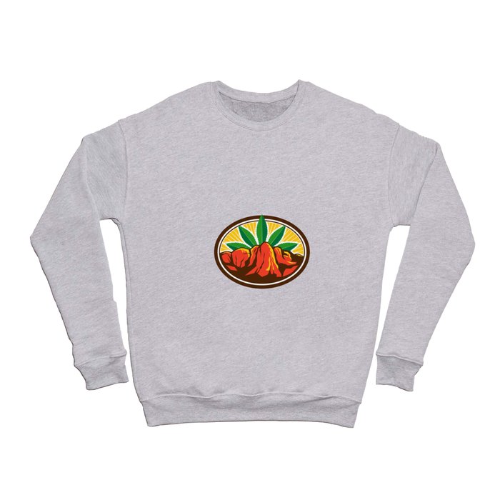 Canyon With Hemp Leaf Oval Retro Crewneck Sweatshirt