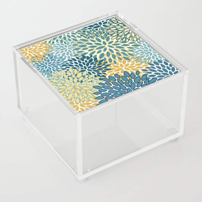 Modern Floral Prints, Teal and Yellow Acrylic Box