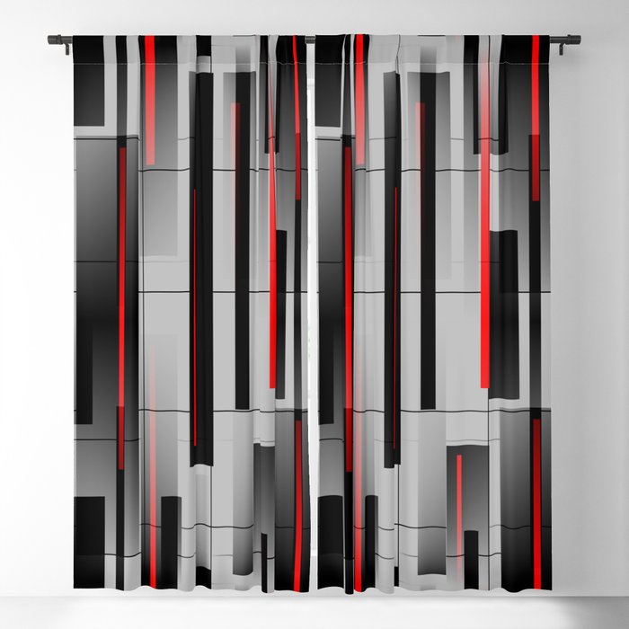 Off the Grid - Abstract - Gray, Black, Red Blackout Curtain
