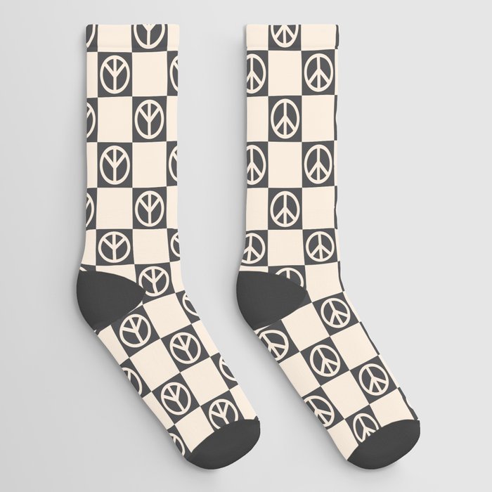 Checkered Peace Sign Black and White Socks