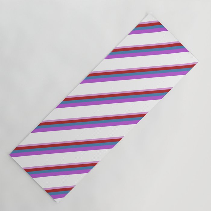 Eye-catching Plum, Red, Blue, Orchid, and White Colored Stripes/Lines Pattern Yoga Mat