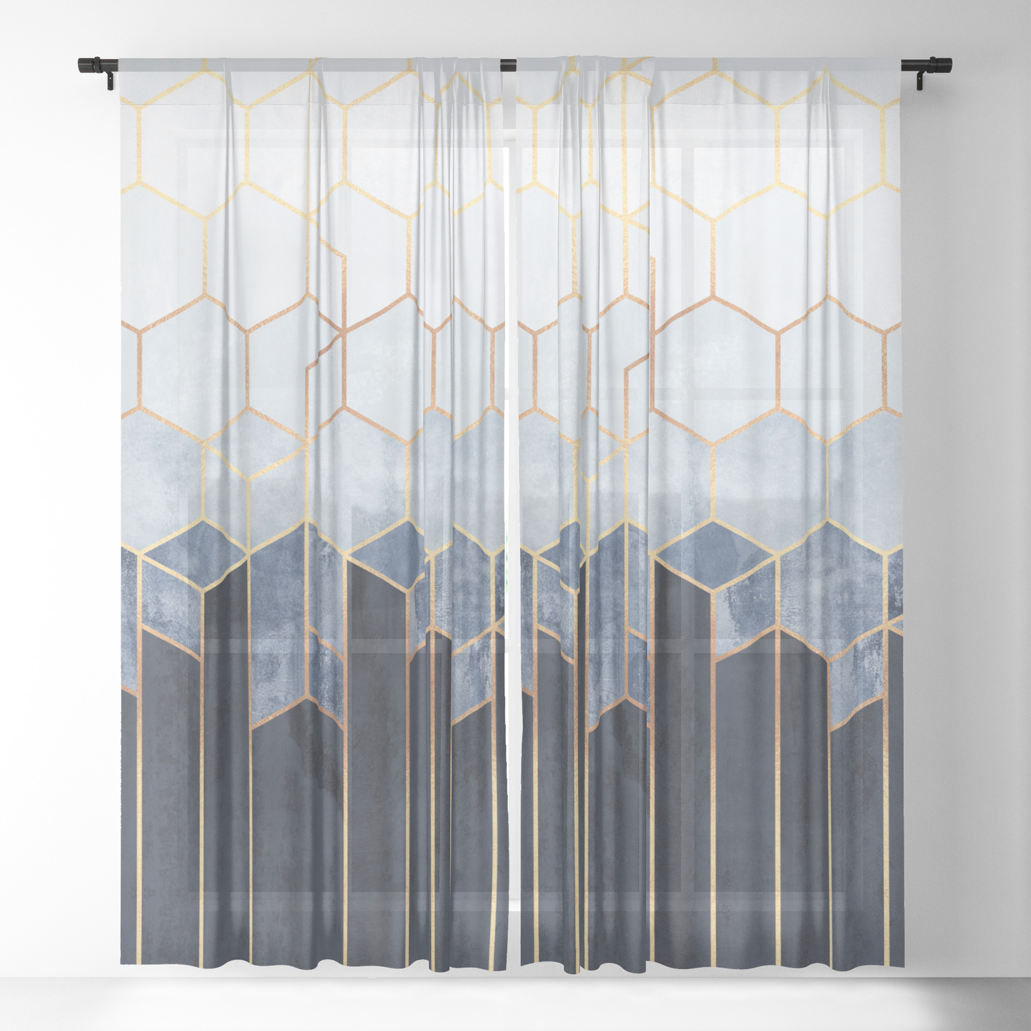 Soft Blue Hexagons Sheer Curtain By Elisabethfredriksson Society6 Soft Blue Hexagons Sheer Curtain By