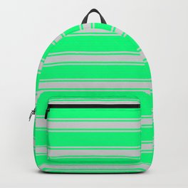 [ Thumbnail: Green and Light Gray Colored Stripes/Lines Pattern Backpack ]