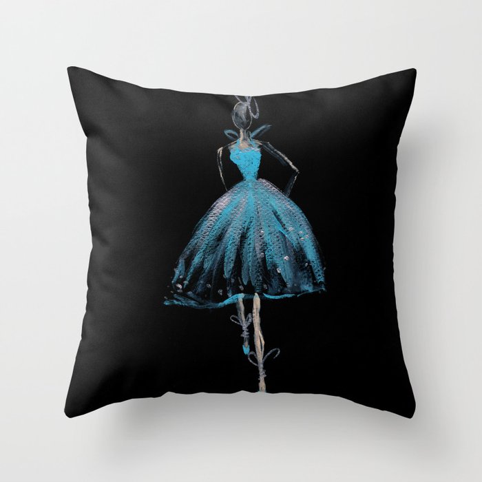 Blue and Light Haute Couture Fashion Illustration Throw Pillow