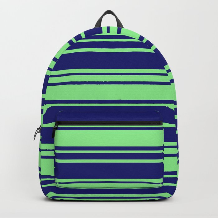 Midnight Blue and Light Green Colored Striped/Lined Pattern Backpack